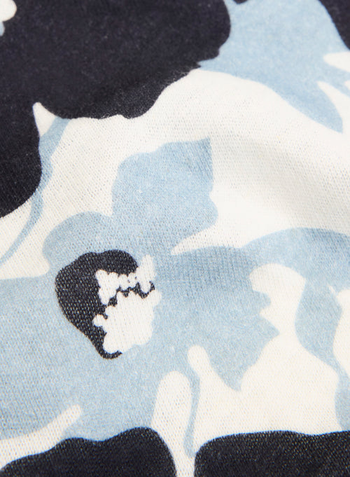 Blaues Kurzarm-T-Shirt mit V-Ausschnitt aus Bio-Baumwolle / Leinen - MAJESTIC FILATURES