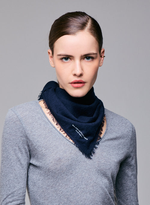 Marineblaues Kaschmir-Bandana - MAJESTIC FILATURES