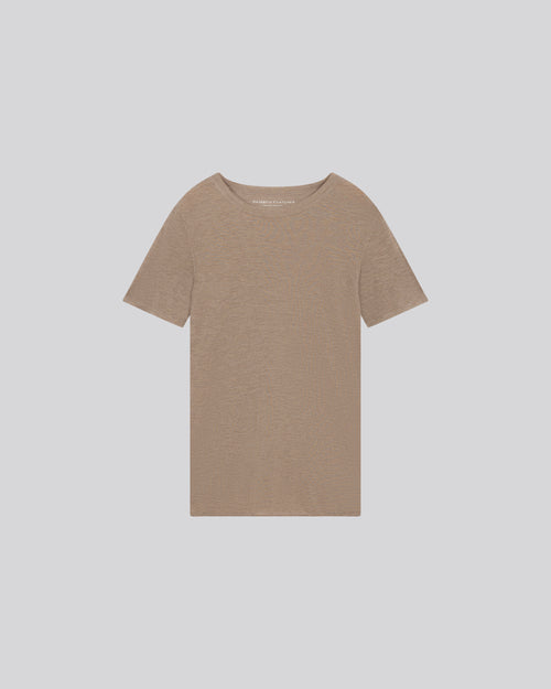 Beige Round Neck Short Sleeve Cashmere T-Shirt - MAJESTIC FILATURES