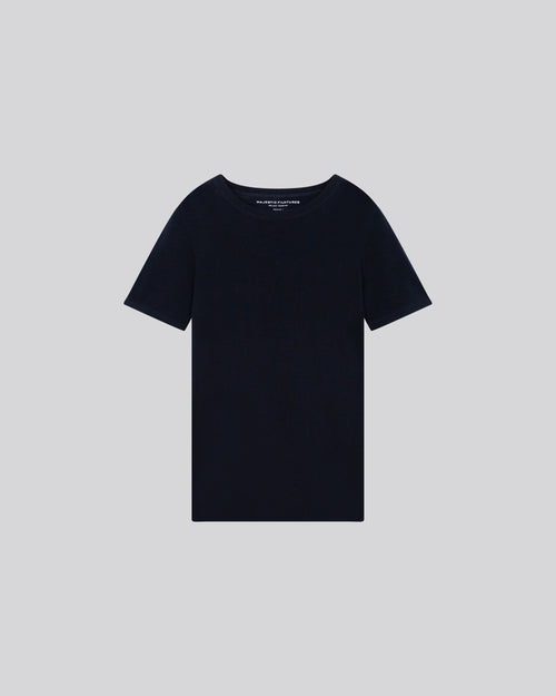T-shirt Marine Col Rond Manches Courtes en Cachemire - MAJESTIC FILATURES