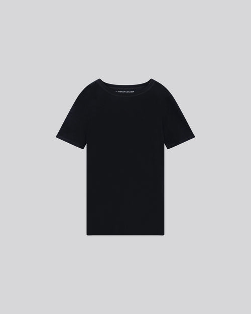 T-shirt Noir Col Rond Manches Courtes en Cachemire - MAJESTIC FILATURES