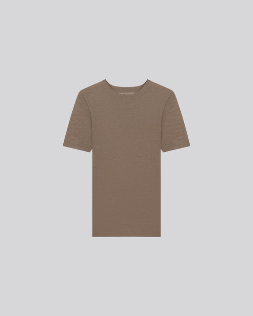 Beige Round Neck Short Sleeve Cashmere T-Shirt - MAJESTIC FILATURES