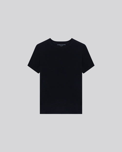 Navy Round Neck Short Sleeve Cashmere T-shirt - MAJESTIC FILATURES