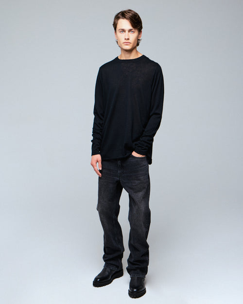 Black Round Neck Short Sleeve Cashmere T-Shirt - MAJESTIC FILATURES