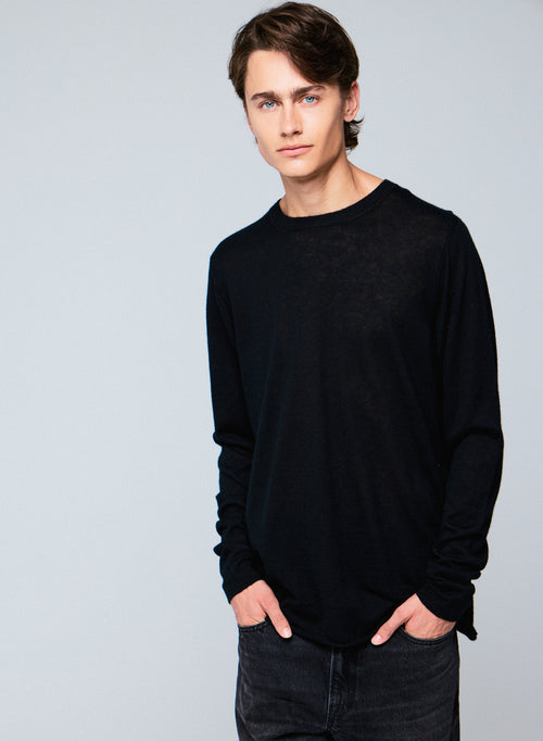 Black Round Neck Short Sleeve Cashmere T-Shirt - MAJESTIC FILATURES