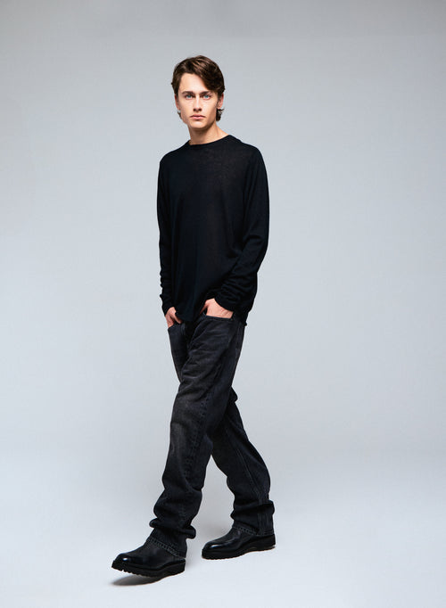 Black Round Neck Short Sleeve Cashmere T-Shirt - MAJESTIC FILATURES