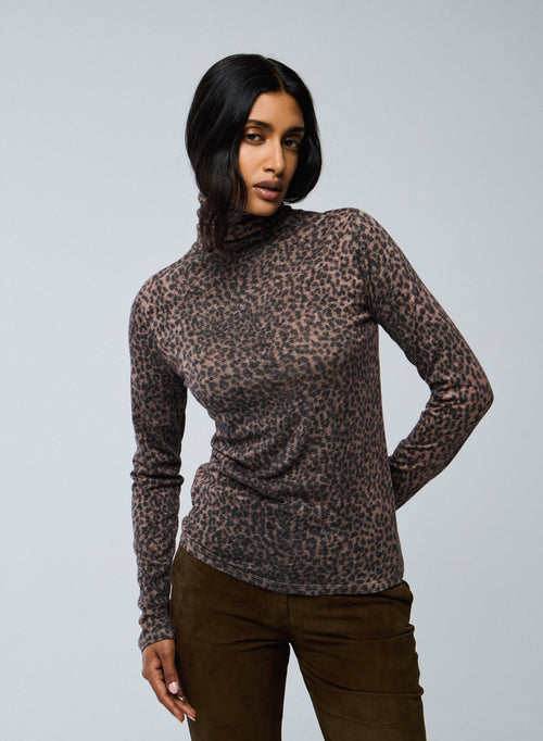 Pink Long Sleeve Turtleneck T-shirt in Organic Cotton / Cashmere - MAJESTIC FILATURES