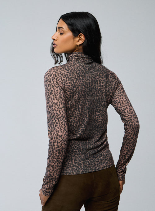 Pink Long Sleeve Turtleneck T-shirt in Organic Cotton / Cashmere - MAJESTIC FILATURES