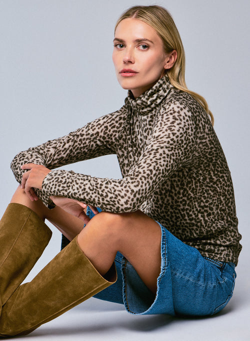 T-shirt Beige Col Roulé Manches Longues en Coton organique / Cachemire - MAJESTIC FILATURES