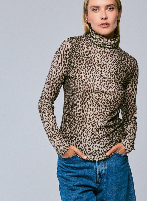 T-shirt Beige Col Roulé Manches Longues en Coton organique / Cachemire - MAJESTIC FILATURES