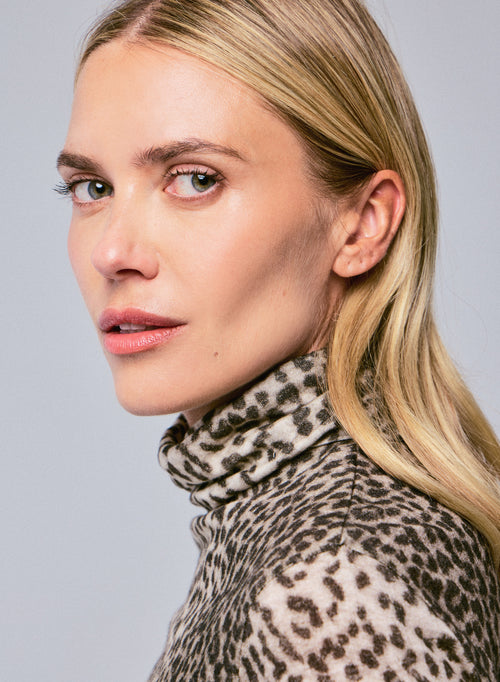 T-shirt Beige Col Roulé Manches Longues en Coton organique / Cachemire - MAJESTIC FILATURES