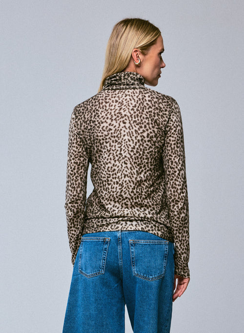 T-shirt Beige Col Roulé Manches Longues en Coton organique / Cachemire - MAJESTIC FILATURES