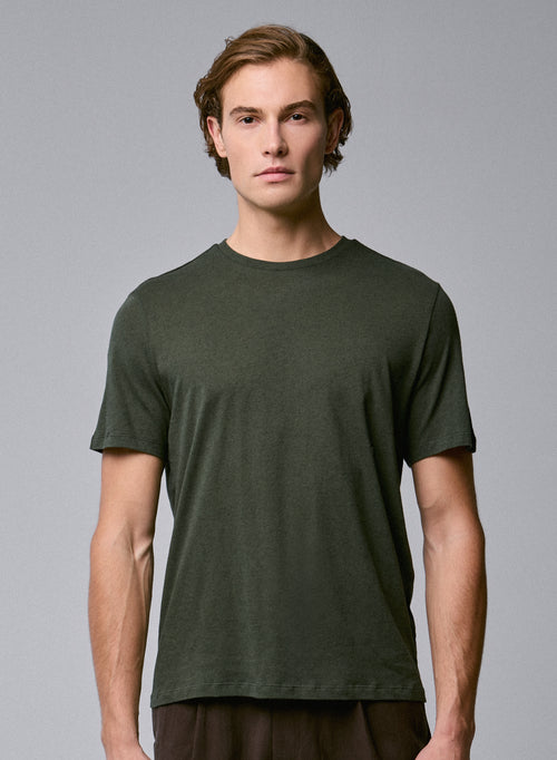 Camiseta de manga corta con cuello redondo verde en algodón / cachemira - MAJESTIC FILATURES