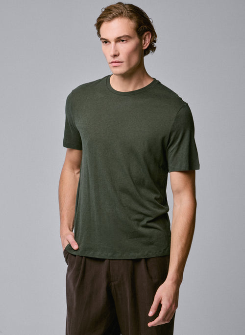 Camiseta de manga corta con cuello redondo verde en algodón / cachemira - MAJESTIC FILATURES