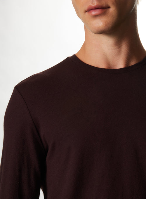 T-shirt Aubergine Col Rond Manches Longues en Coton et Cachemire - MAJESTIC FILATURES