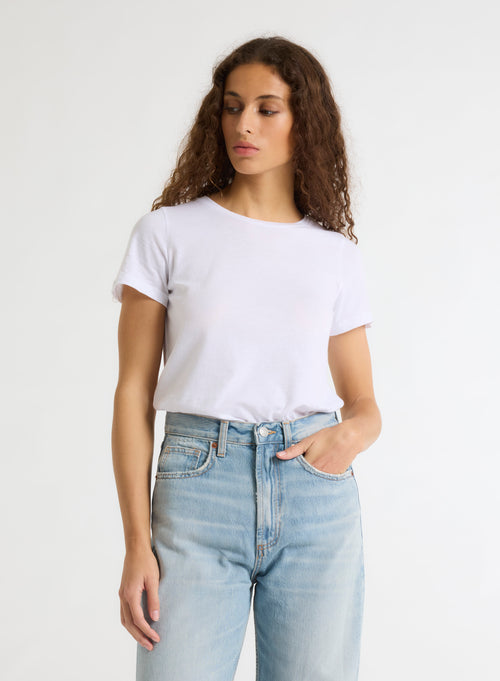 White Polly round neck T-shirt in Coton - MAJESTIC FILATURES