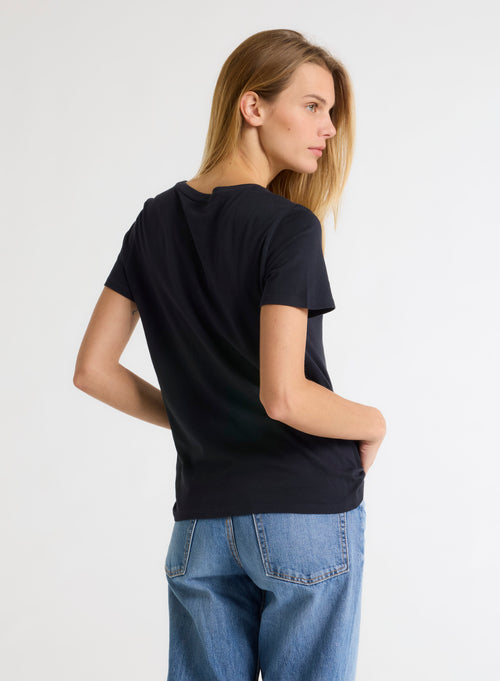 Navy blue Polly T-shirt Round Neck Short Sleeves in Cotton - MAJESTIC FILATURES