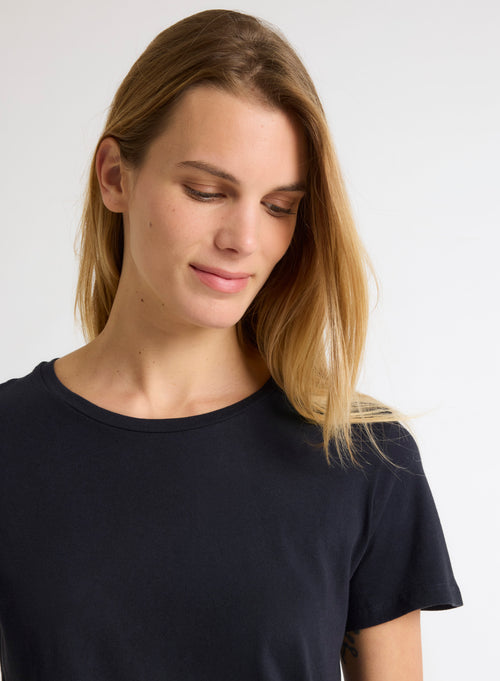 Navy blue Polly T-shirt Round Neck Short Sleeves in Cotton - MAJESTIC FILATURES