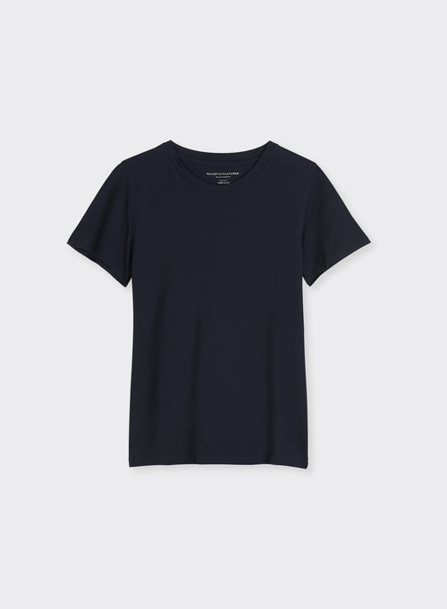 Navy blue Polly T-shirt Round Neck Short Sleeves in Cotton - MAJESTIC FILATURES
