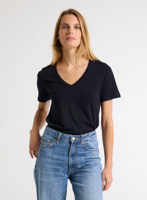 Patty T-Shirt V-Ausschnitt kurze Ärmel aus Silk Touch Baumwolle - MAJESTIC FILATURES