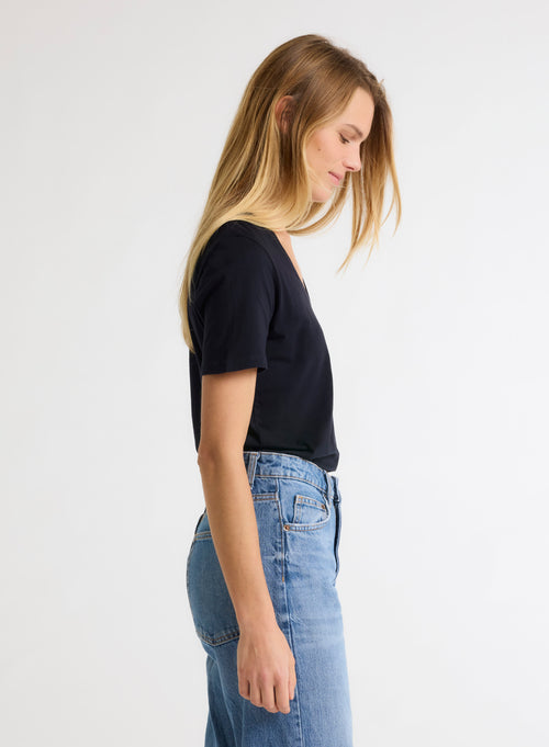 Patty T-Shirt V-Ausschnitt kurze Ärmel aus Silk Touch Baumwolle - MAJESTIC FILATURES