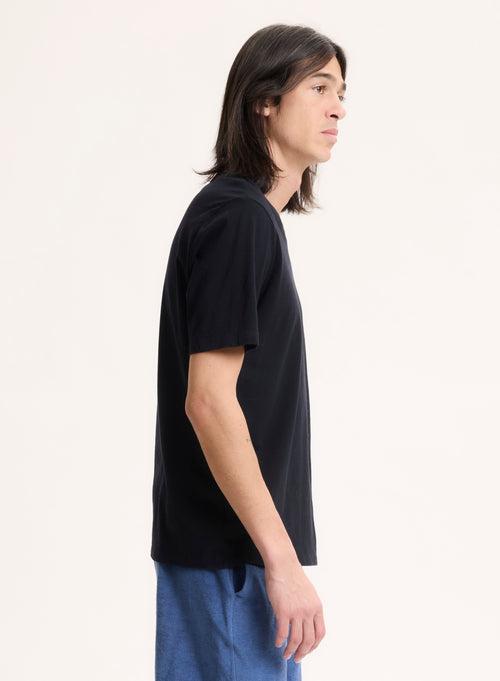 Marineblaues Paul Kurzärmeliges T-Shirt aus Baumwolle mit V-Ausschnitt - MAJESTIC FILATURES