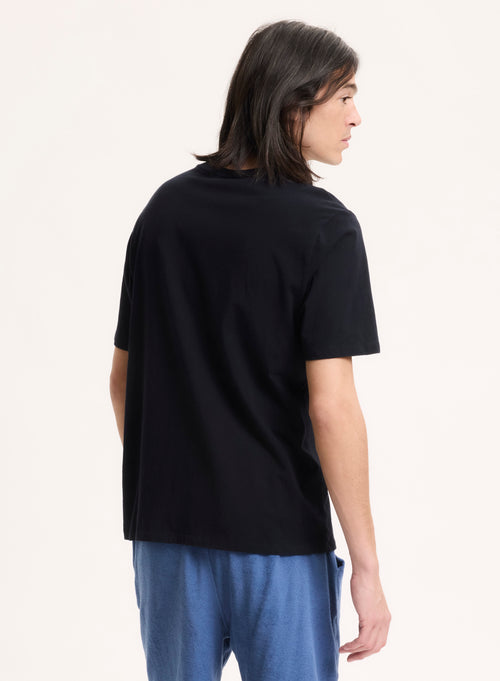 Marineblaues Paul Kurzärmeliges T-Shirt aus Baumwolle mit V-Ausschnitt - MAJESTIC FILATURES