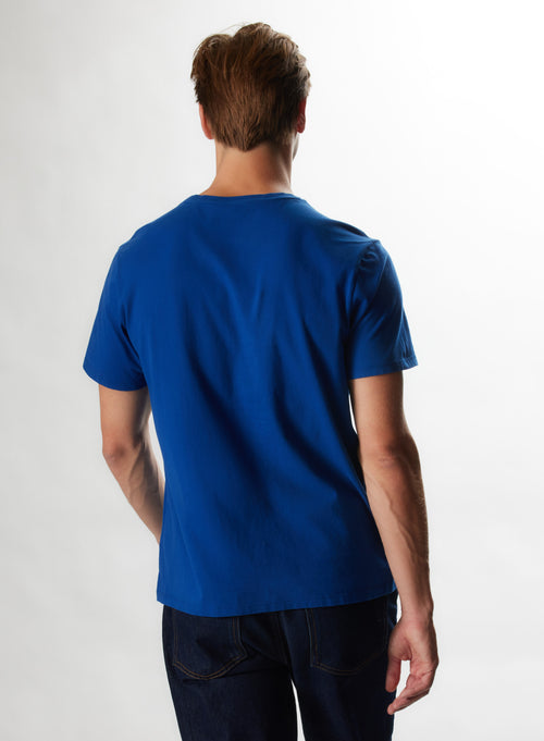 Blaues T-Shirt mit Rundhalsausschnitt und kurzen Ärmeln aus organischer und recycelter Baumwolle - MAJESTIC FILATURES