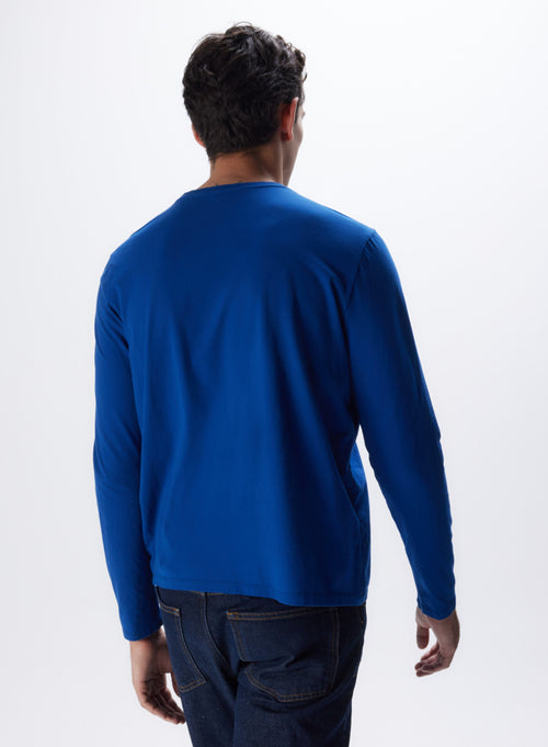 Königsblaues Langarm-T-Shirt mit Rundhalsausschnitt aus Bio-Baumwolle und recycelter© Baumwolle - MAJESTIC FILATURES