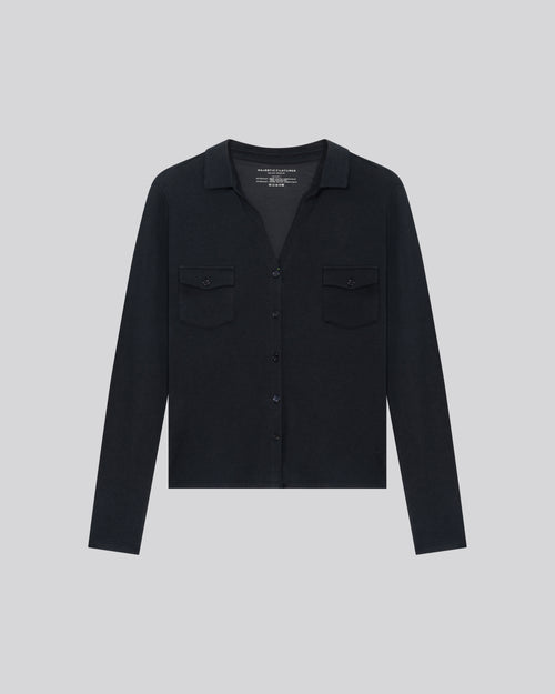 Chemise Bleu / Gris Chemise Manches Longues en Coton organique / Cachemire - MAJESTIC FILATURES