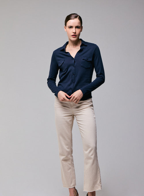 Chemise Bleu / Gris Chemise Manches Longues en Coton organique / Cachemire - MAJESTIC FILATURES