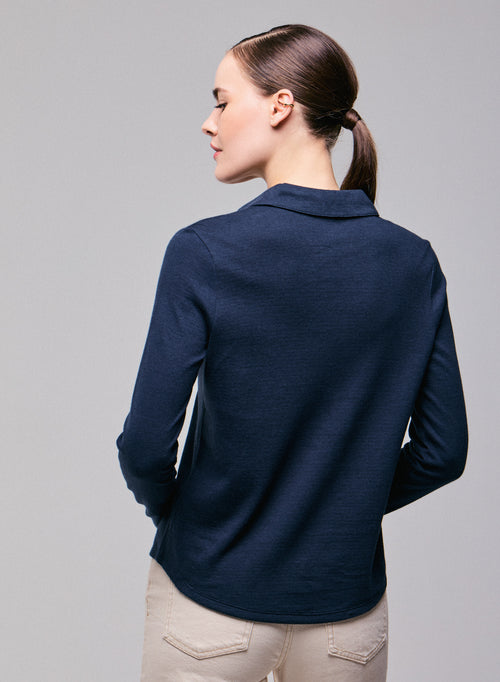 Chemise Bleu / Gris Chemise Manches Longues en Coton organique / Cachemire - MAJESTIC FILATURES