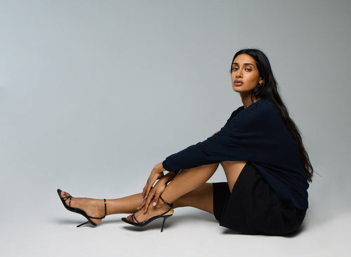 Sweat Bleu / Gris Col Rond Manches Longues en Coton organique / Cachemire - MAJESTIC FILATURES