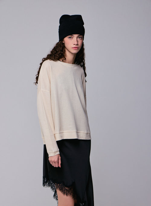 Grey Round Neck Long Sleeve Sweatshirt in Organic Cotton / Cashmere - MAJESTIC FILATURES
