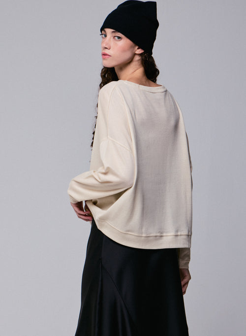 Grey Round Neck Long Sleeve Sweatshirt in Organic Cotton / Cashmere - MAJESTIC FILATURES