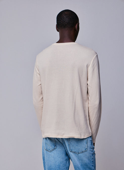 Grey Round Neck Long Sleeve T-shirt in Organic Cotton / Cashmere - MAJESTIC FILATURES