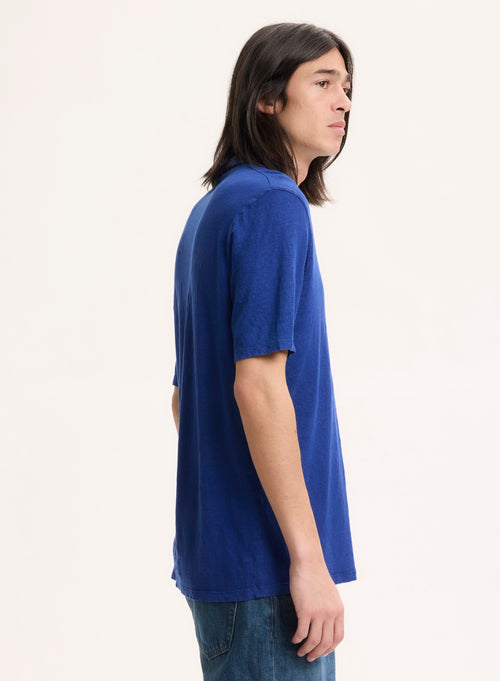 Blue T-shirt Polo Neck Short Sleeve Linen / Elastane - MAJESTIC FILATURES