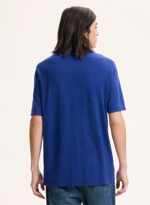 Blue T-shirt Polo Neck Short Sleeve Linen / Elastane - MAJESTIC FILATURES