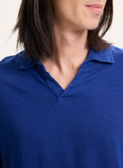 Blue T-shirt Polo Neck Short Sleeve Linen / Elastane - MAJESTIC FILATURES