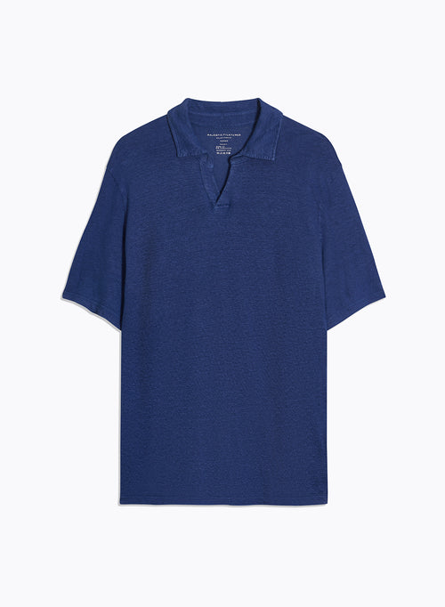 Blue T-shirt Polo Neck Short Sleeve Linen / Elastane - MAJESTIC FILATURES
