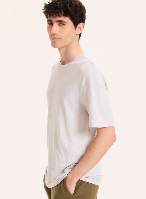 T-shirt Gris perle Col Rond Manches Courtes en Lin / Elasthanne - MAJESTIC FILATURES