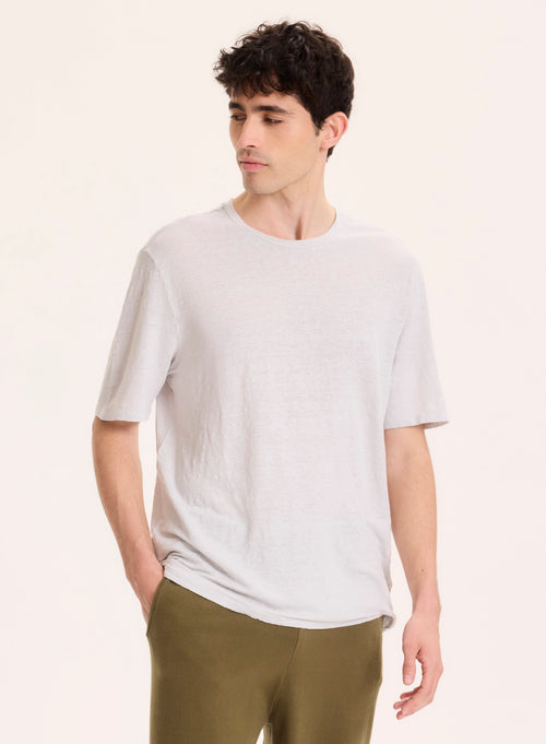 T-shirt Gris perle Col Rond Manches Courtes en Lin / Elasthanne - MAJESTIC FILATURES
