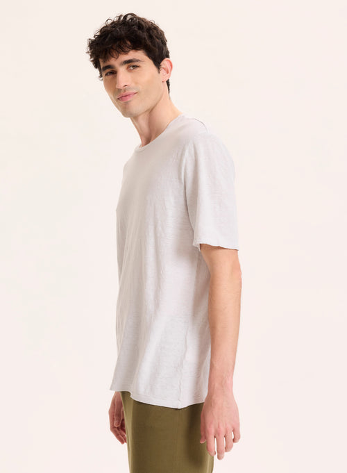 T-shirt Gris perle Col Rond Manches Courtes en Lin / Elasthanne - MAJESTIC FILATURES