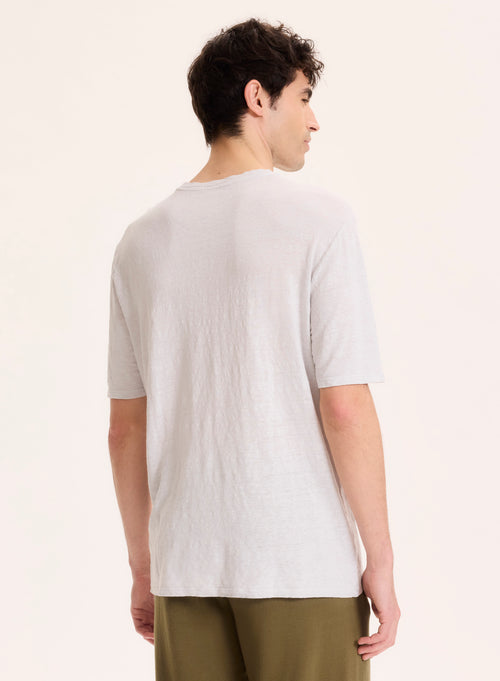 T-shirt Gris perle Col Rond Manches Courtes en Lin / Elasthanne - MAJESTIC FILATURES