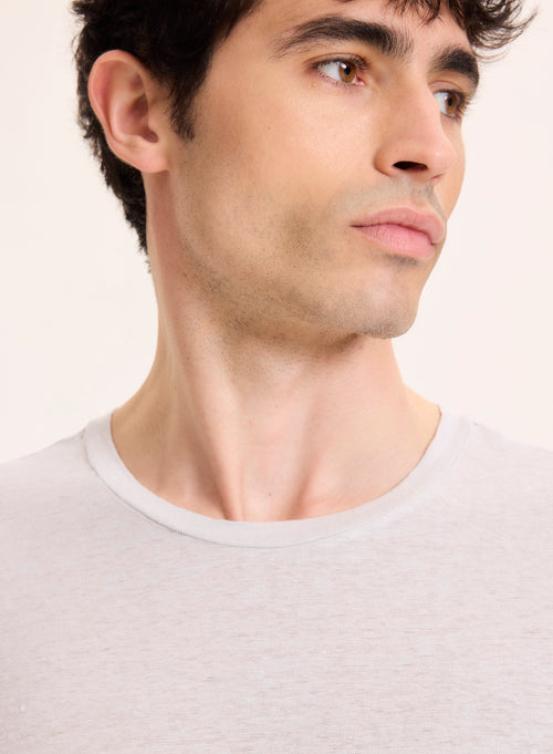 T-shirt Gris perle Col Rond Manches Courtes en Lin / Elasthanne - MAJESTIC FILATURES