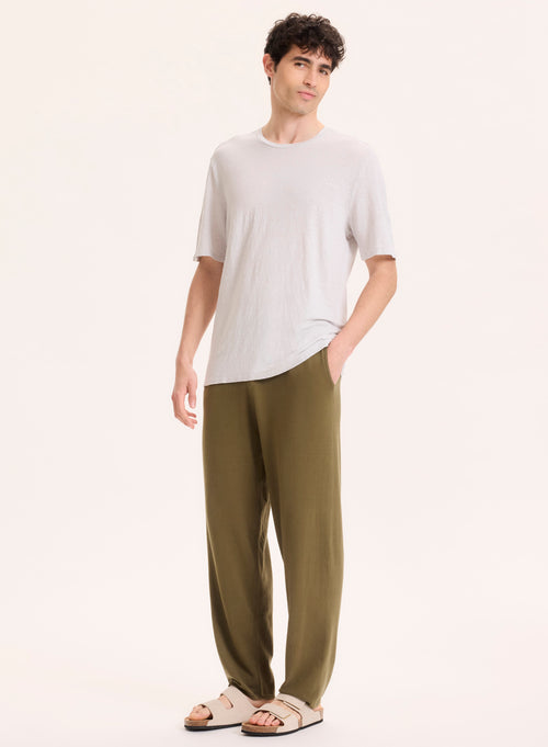 T-shirt Gris perle Col Rond Manches Courtes en Lin / Elasthanne - MAJESTIC FILATURES