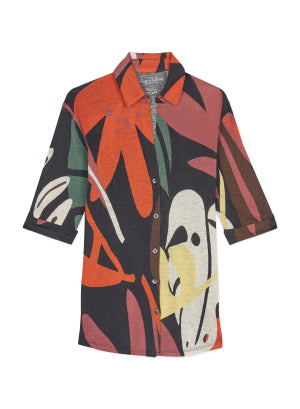 Chemise manches 3/4 Noir en Lin / Elasthanne - MAJESTIC FILATURES