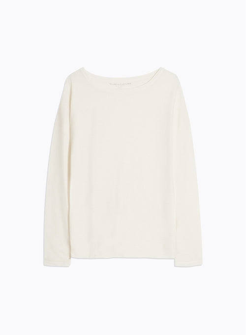 Ecru Boatneck Long Sleeve T-shirt in 100% Cashmere - MAJESTIC FILATURES