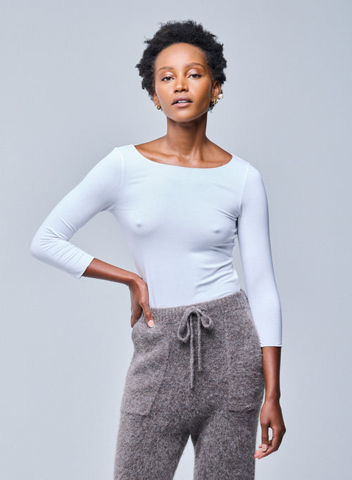 White boat neck T-shirt in Viscose and Elastane - MAJESTIC FILATURES