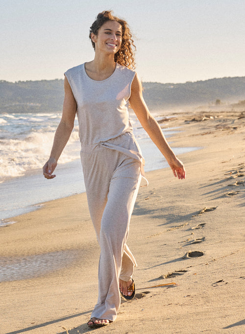 Combinaison Beige Col Rond Sans Manches en Viscose / Élasthanne - MAJESTIC FILATURES